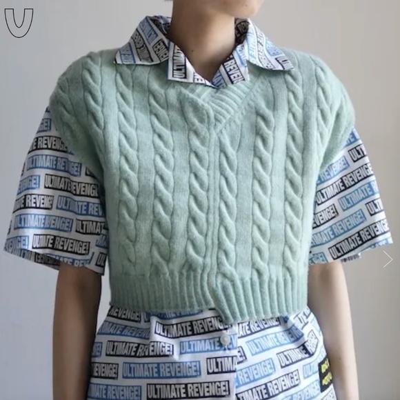 🆕 Meryll Rogge Overdyed Cropped V-Neck Wool Cable Sweater - Picture 5 of 9